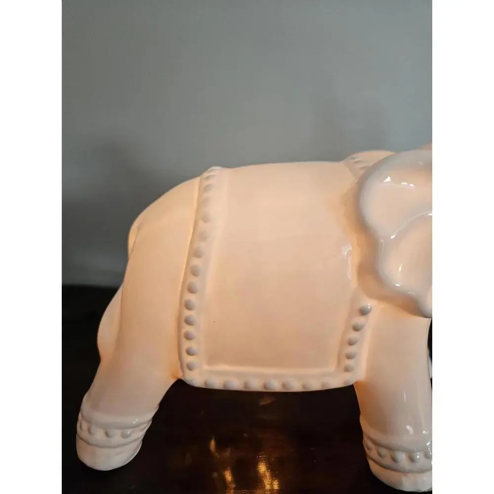 Elephant Night Light White Ceramic Nursery Lamp Boho Kids Room Decor